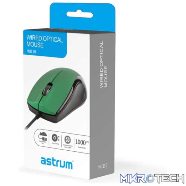 3B USB Wired Large Optical Mouse - MU110 Green - Image 3